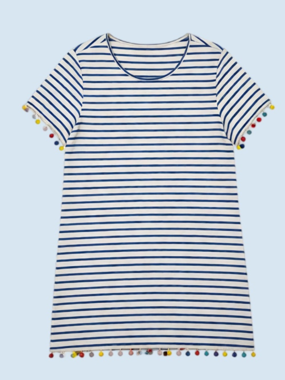 SHEIN Striped Pom-Pom T-Shirt Dress - White & Blue